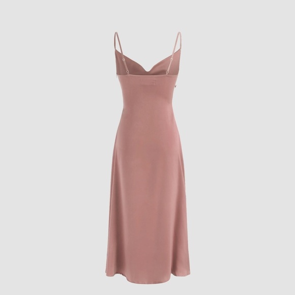 Solid Cowl Neck Slit Midi Dress - Picture 2 of 7